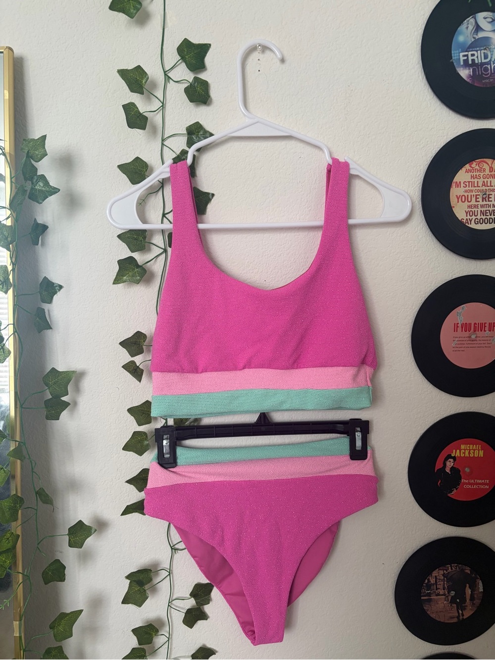 Beach Riot Pink Two-Piece Bikini with Pastel Stripes